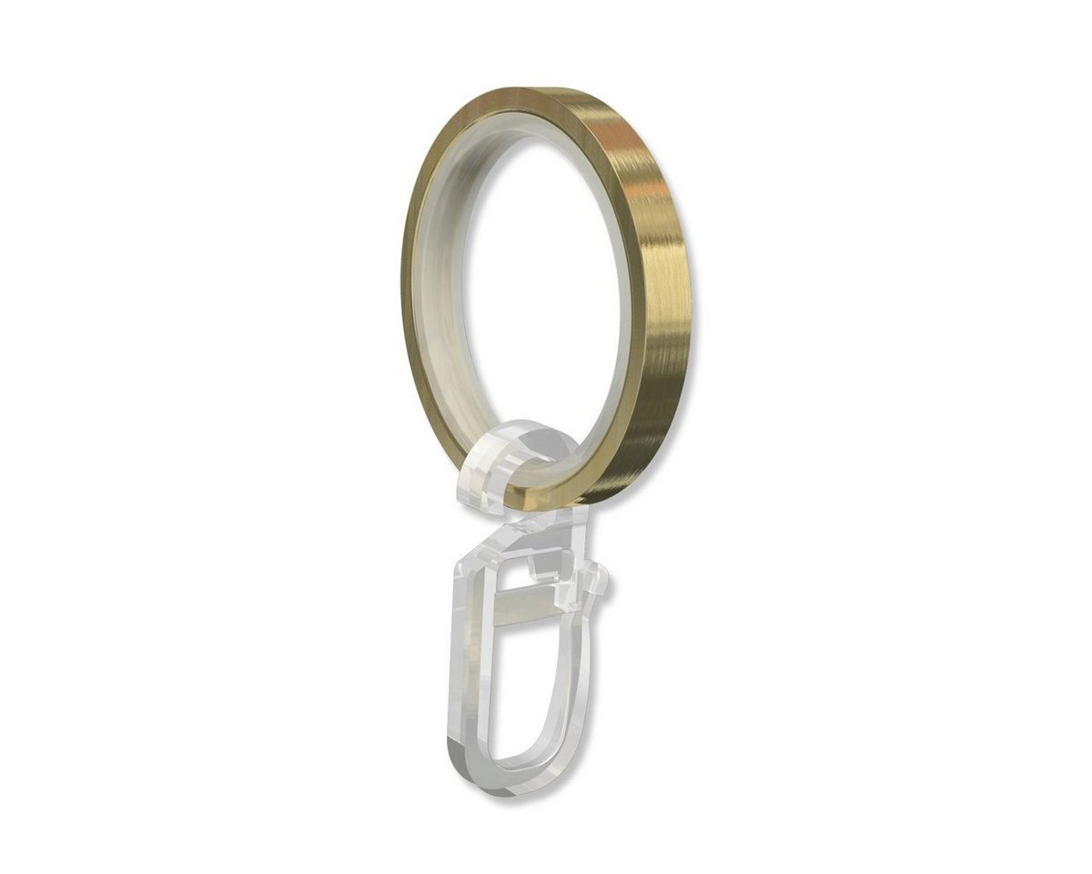 INTERDECO Gardinenring Flachringe mit Einlage und Faltenhaken, für 20 mm Ø Gardinenstangen, (Packung, 24-St., Messing-Optik), Metall / Kunststoff