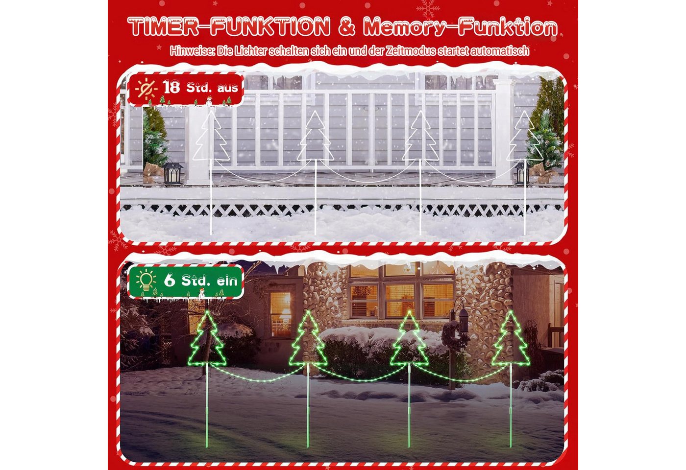 Quntis LED-Lichterkette Weihnachtsdeko Gartenstecker mit Timer, Weihnachtsbeleuchtung Garten, 4er Set Weihnachtsbäume mit stecker für Weihnachten Außen Wege Rasen Bild 3