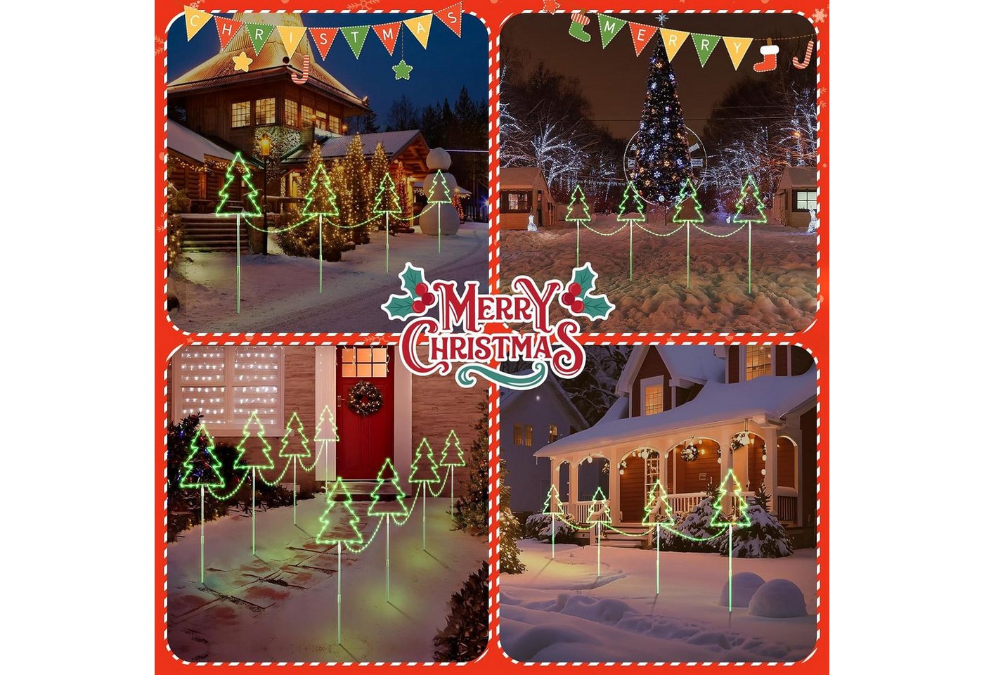 Quntis LED-Lichterkette Weihnachtsdeko Gartenstecker mit Timer, Weihnachtsbeleuchtung Garten, 4er Set Weihnachtsbäume mit stecker für Weihnachten Außen Wege Rasen Bild 4