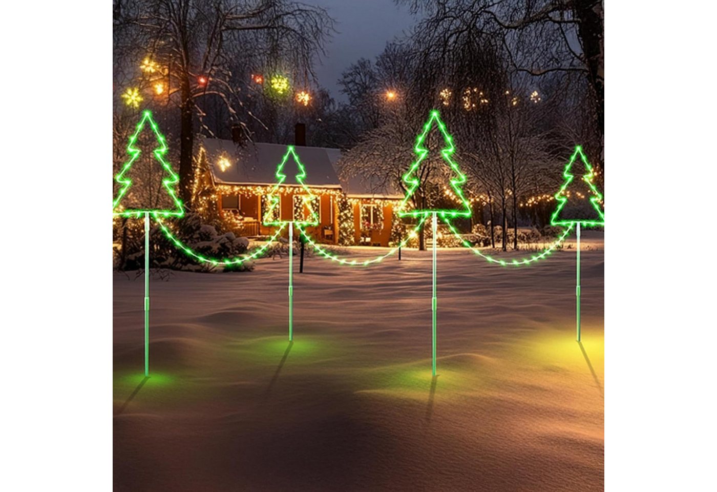 Quntis LED-Lichterkette Weihnachtsdeko Gartenstecker mit Timer, Weihnachtsbeleuchtung Garten, 4er Set Weihnachtsbäume mit stecker für Weihnachten Außen Wege Rasen Bild 5