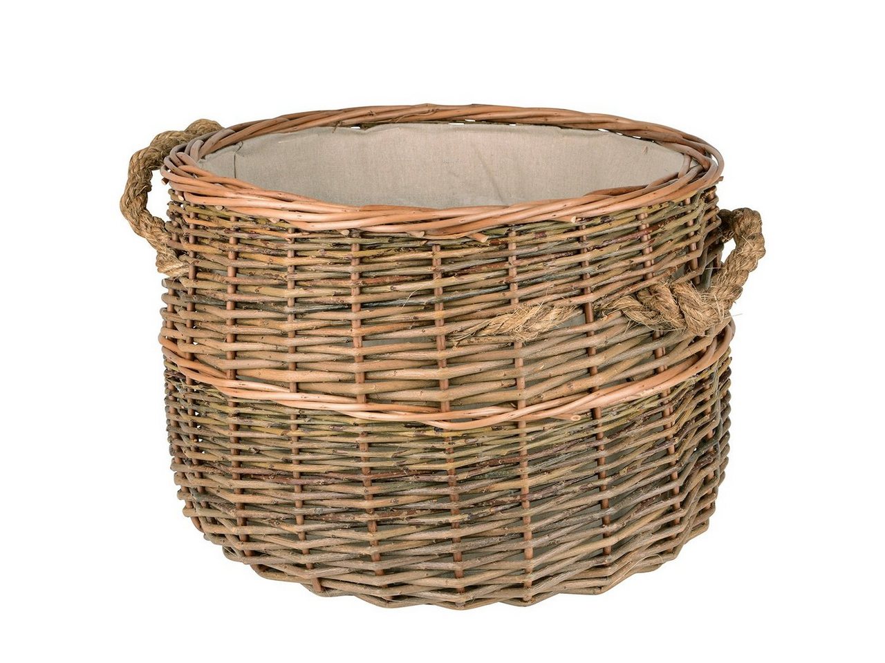 UNUS HOME Kaminholzkorb Korb Weide groß und rund mit Seilgriffen (1 St., Durchmesser 40cm), großer Aufbewahrungskorb, Feuerholzkorb, Ordnungskorb