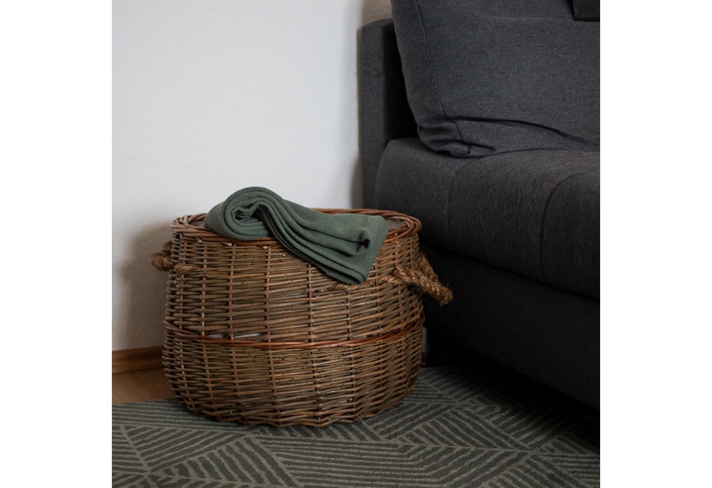 UNUS HOME Kaminholzkorb Korb Weide groß und rund mit Seilgriffen (1 St., Durchmesser 40cm), großer Aufbewahrungskorb, Feuerholzkorb, Ordnungskorb Bild 4