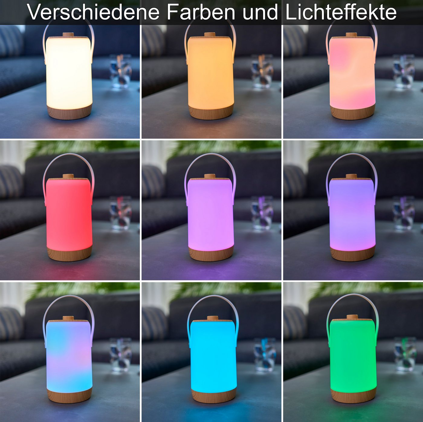 Northpoint LED Laterne Akku Innen Außen Dimmdrehknopf RGBW Soundsensor Lichteffekte