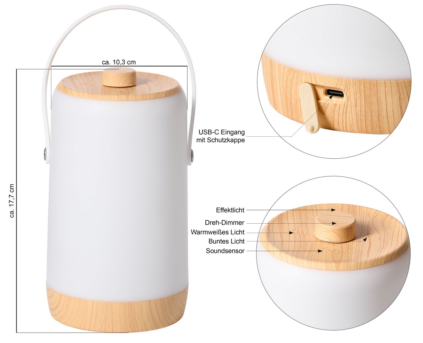Northpoint LED Laterne Akku Innen Außen Dimmdrehknopf RGBW Soundsensor Lichteffekte Bild 2