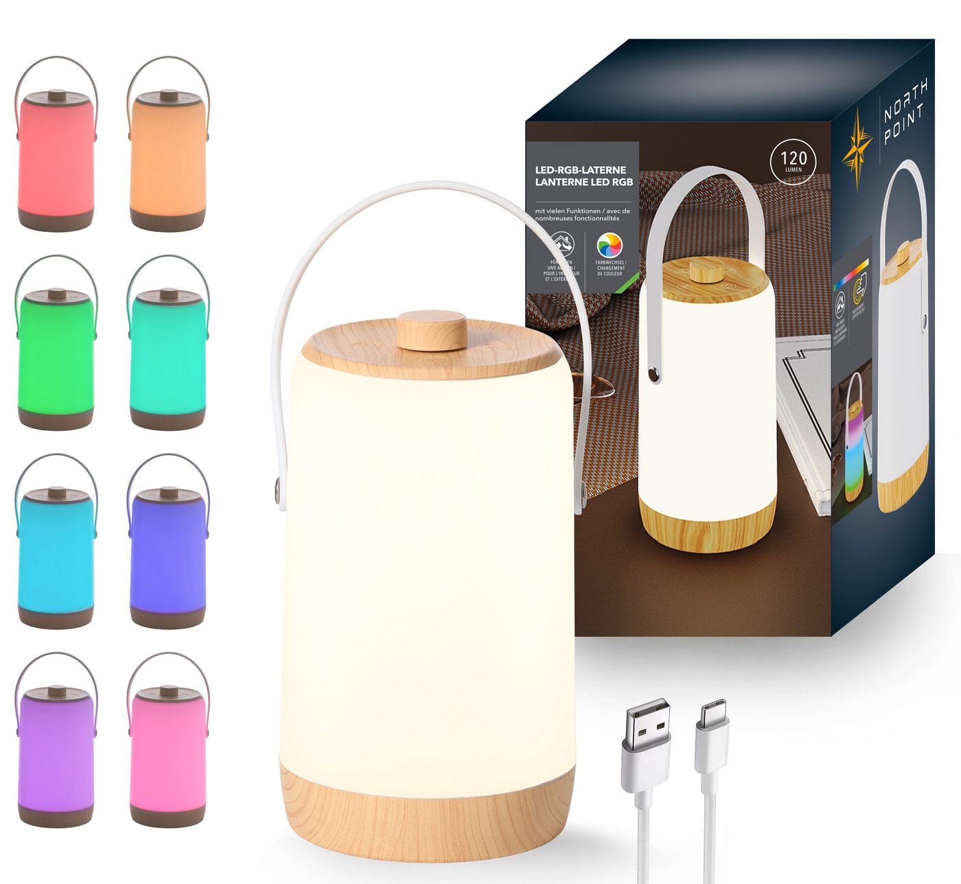 Northpoint LED Laterne Akku Innen Außen Dimmdrehknopf RGBW Soundsensor Lichteffekte Bild 3
