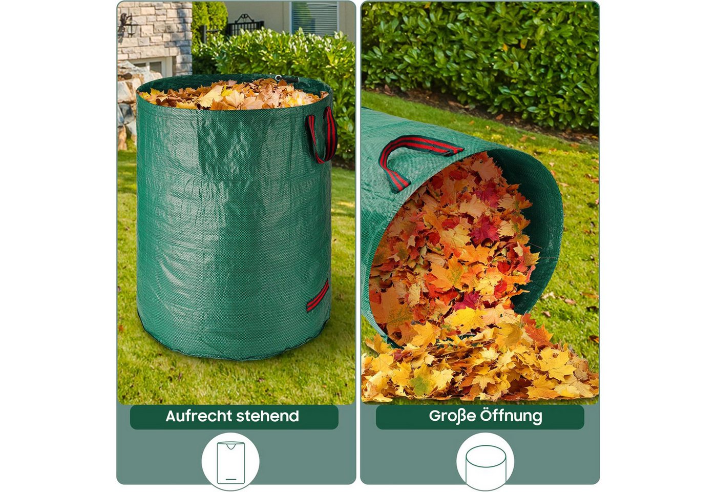 AIMAX Gartensack 5er Pack 272L Laubsack aus reißfestem PP-Gewebe, selbststehend mit Griffen, wasserdicht & faltbar für Gartenabfälle