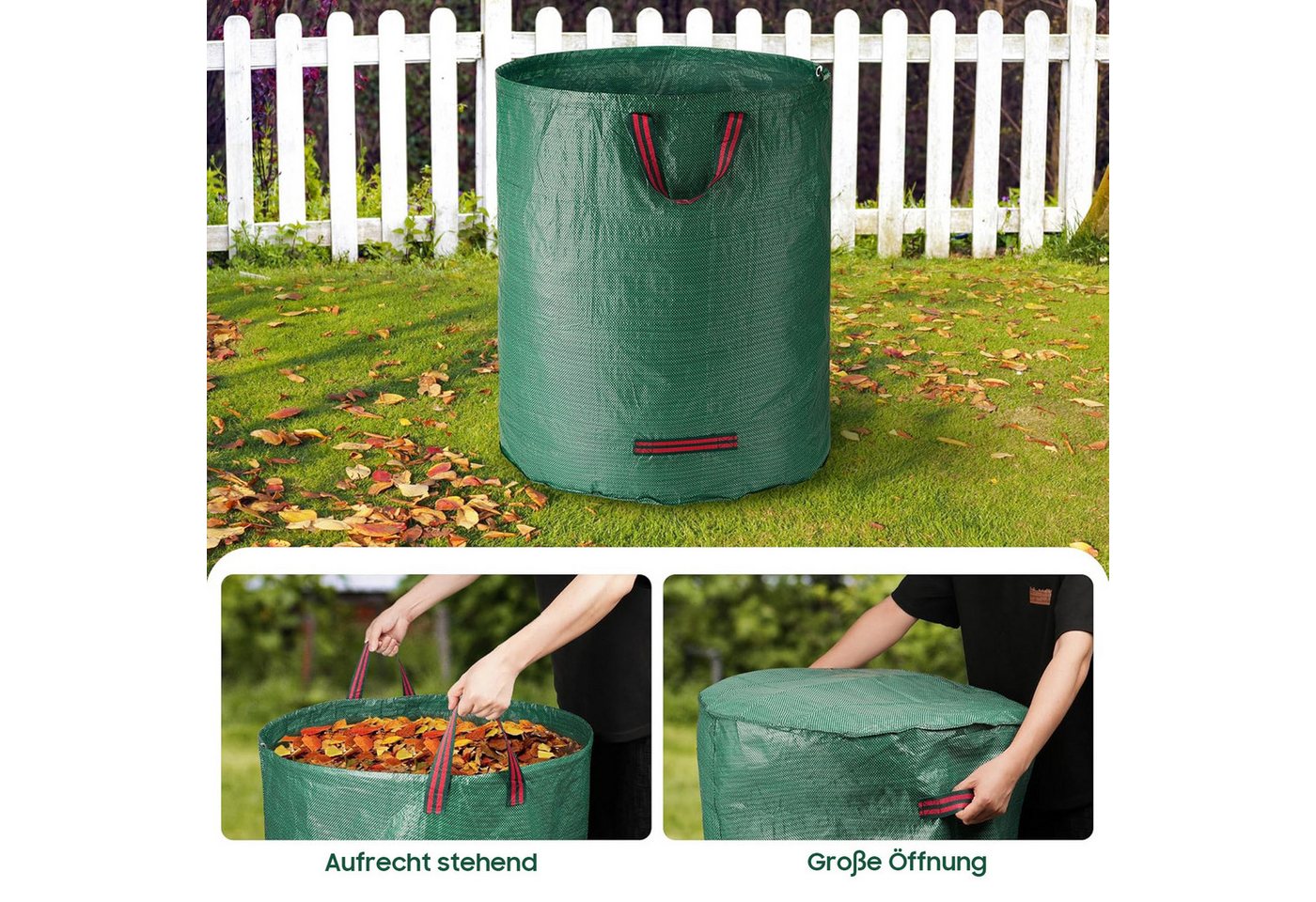 AIMAX Gartensack 5er Pack 272L Laubsack aus reißfestem PP-Gewebe, selbststehend mit Griffen, wasserdicht & faltbar für Gartenabfälle Bild 3