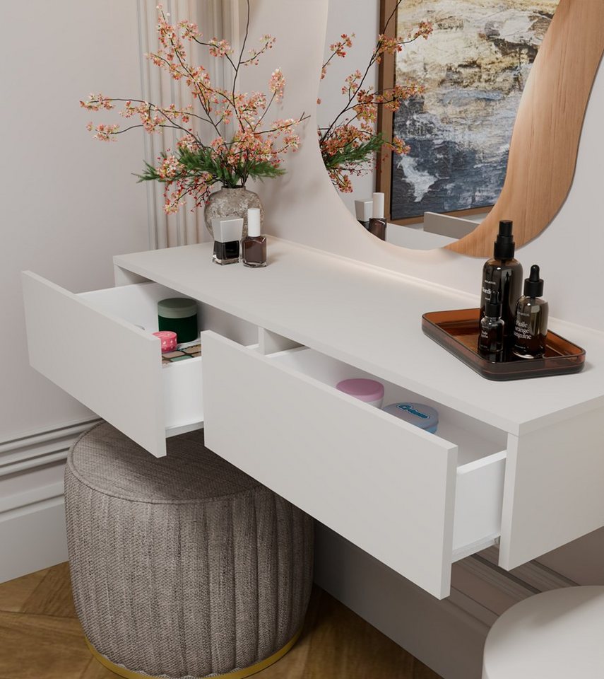 ibonto Wandhängeschrank Schminktisch hängend 110 cm mit 2 Schubladen, ohne Spiegel Bild 2