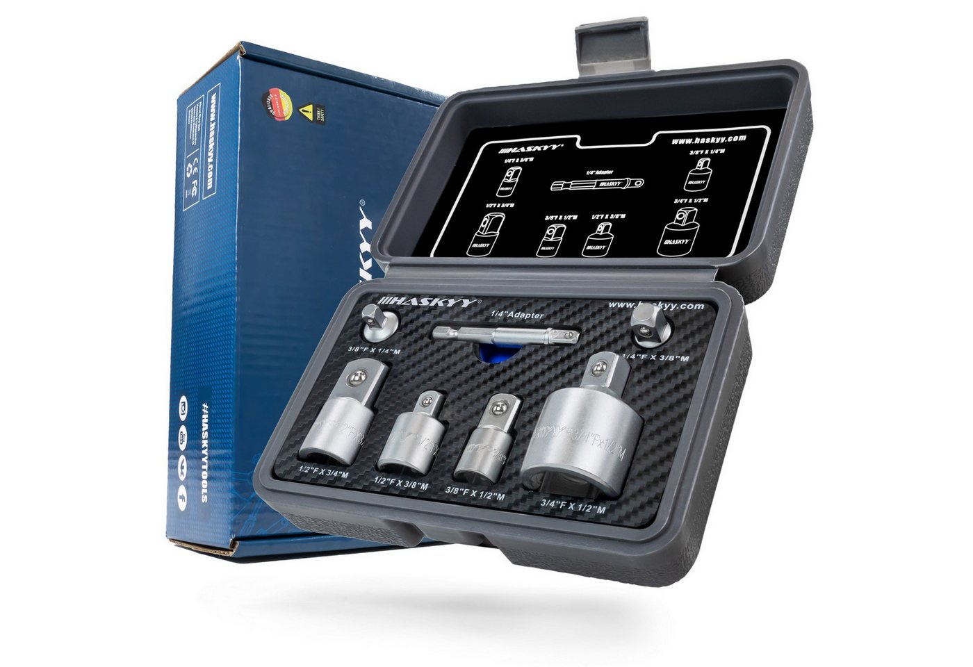 HASKYY Bit- und Steckschlüsselset Stecknuss Adapter Set 7tlg. Reduzierstück 1/4" 3/8" 1/2" 3/4" & Bit Bild 4