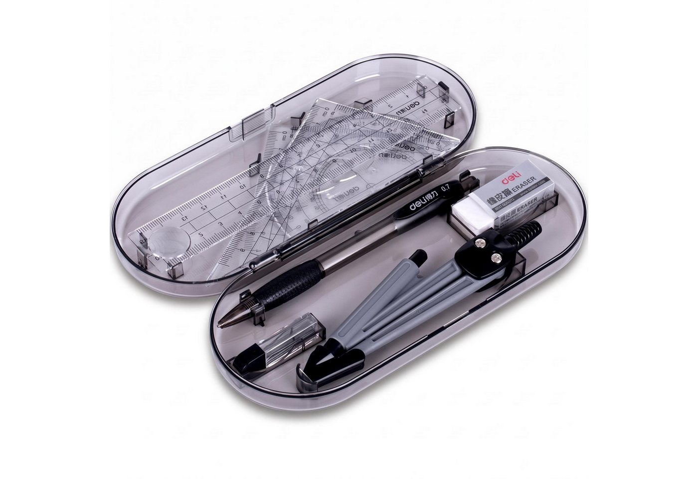 GarveeMore Geodreieck Geometrie-Set 8-teilig – Zirkel, Lineal, Dreiecke, Winkelmesser, Zirkel mit integriertem Minenstift – robustes Metall, Box Bild 4