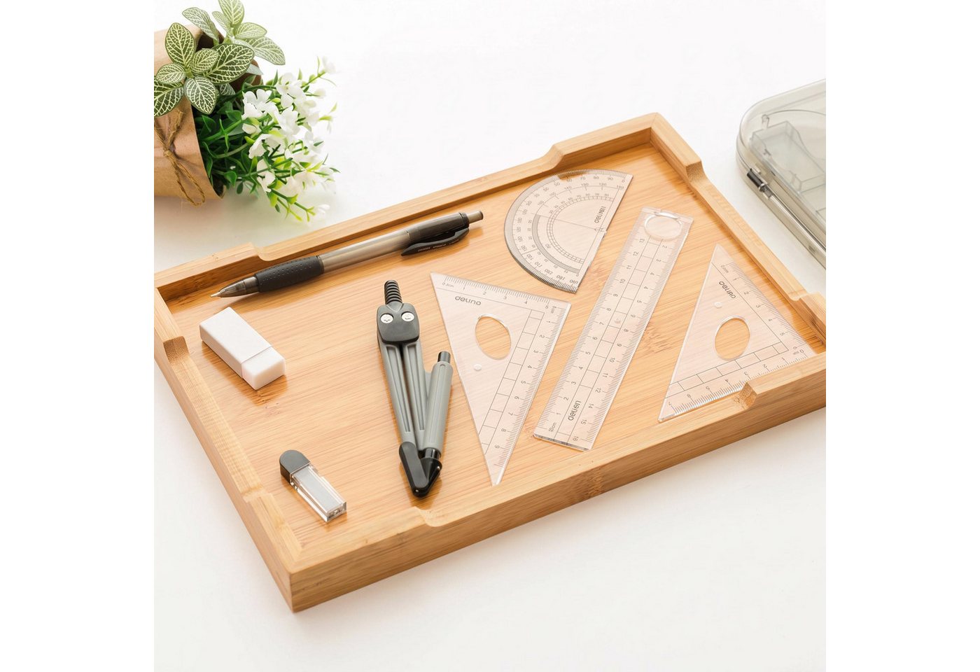GarveeMore Geodreieck Geometrie-Set 8-teilig – Zirkel, Lineal, Dreiecke, Winkelmesser, Zirkel mit integriertem Minenstift – robustes Metall, Box Bild 5