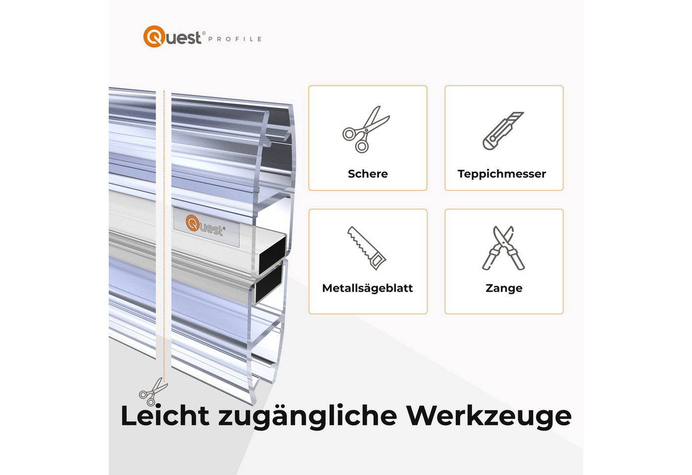 Quest Duschdichtung Magnetdichtung gerade, 200 cm, 2 Stück, L: 200,00 cm, (Packung, 2-St), für 6-8 mm Glas, 200 cm, transparent Bild 3