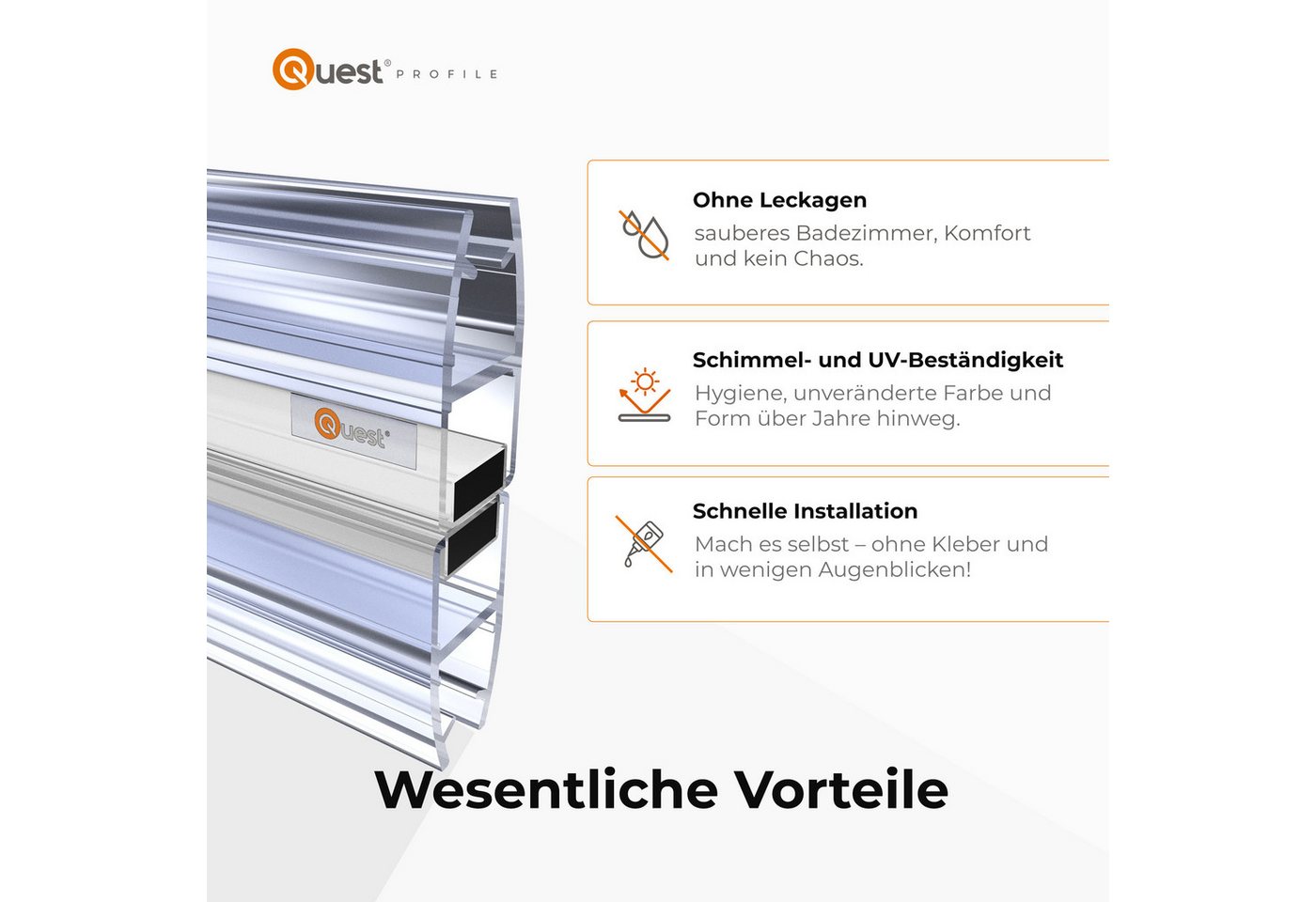 Quest Duschdichtung Magnetdichtung gerade, 200 cm, 2 Stück, L: 200,00 cm, (Packung, 2-St), für 6-8 mm Glas, 200 cm, transparent Bild 5