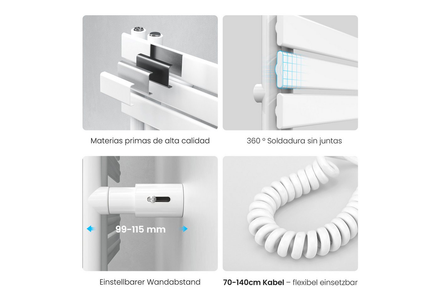 Heilmetz Elektrischer Badheizkörper 117,6 x 40 cm, 600W, mit WLAN Heizstab, Asymmetrisch Design, Weiß Handtuchwärmer mit Smart App/Sprachsteuerung Bild 3