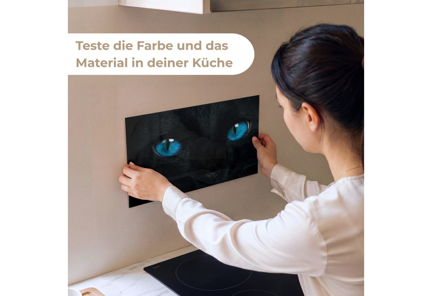 KitchenYeah Küchenrückwand Muster selbstklebend (keine Folie) Katze - Blau - Tier - Schwarz, (1-tlg), Spritzschutz, Küche, Rückwand, Küchenwand, Küchenfront, 30x20 cm Bild 3