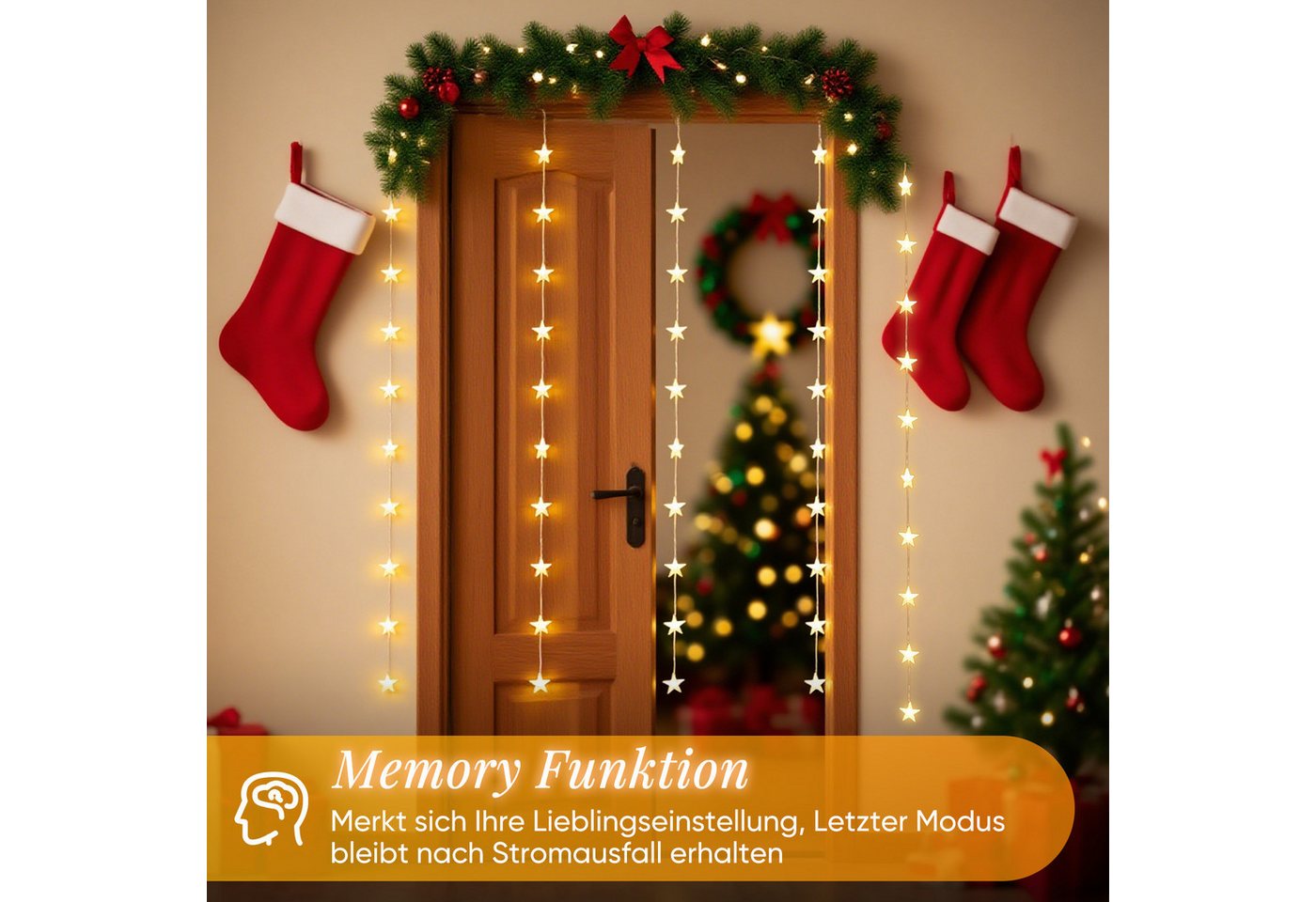 Salcar LED-Lichterkette LED Sternen Lichterkette Weihnachts LED Lichterkette Vorhang USB, 50 Warmweiße LED Sternen