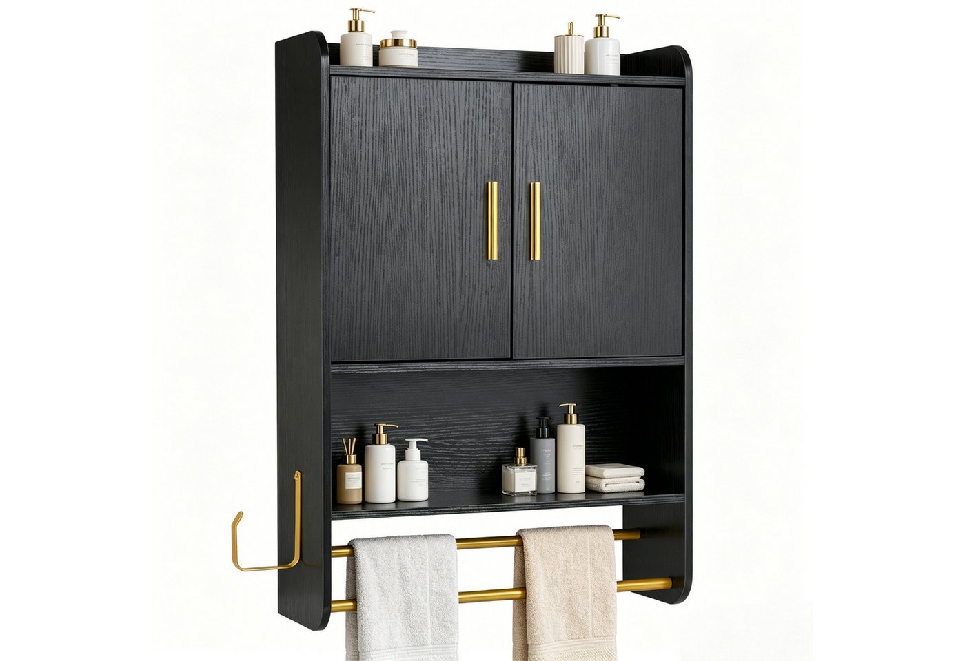KOMFOTTEU Hängeschrank Medizinschrank mit 2 Türen, Handtuchhalter & Haken Bild 2