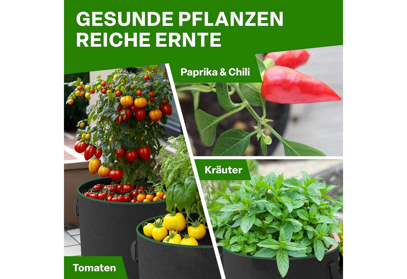 SURFOU Pflanzkübel Pflanzsack 10x 22L verdickter Filz-Vlies, atmungsaktiv mit Griffen, Tomatentopf & Kartoffel Pflanzsack, für Gemüse, Balkon & Garten.