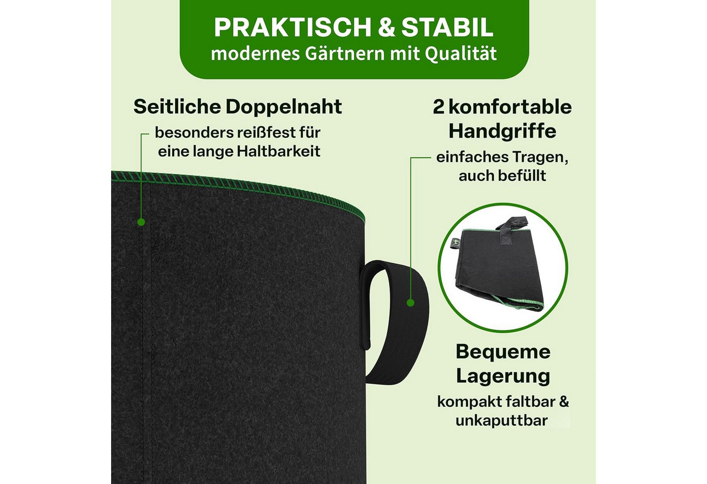 SURFOU Pflanzkübel Pflanzsack 10x 22L verdickter Filz-Vlies, atmungsaktiv mit Griffen, Tomatentopf & Kartoffel Pflanzsack, für Gemüse, Balkon & Garten. Bild 2