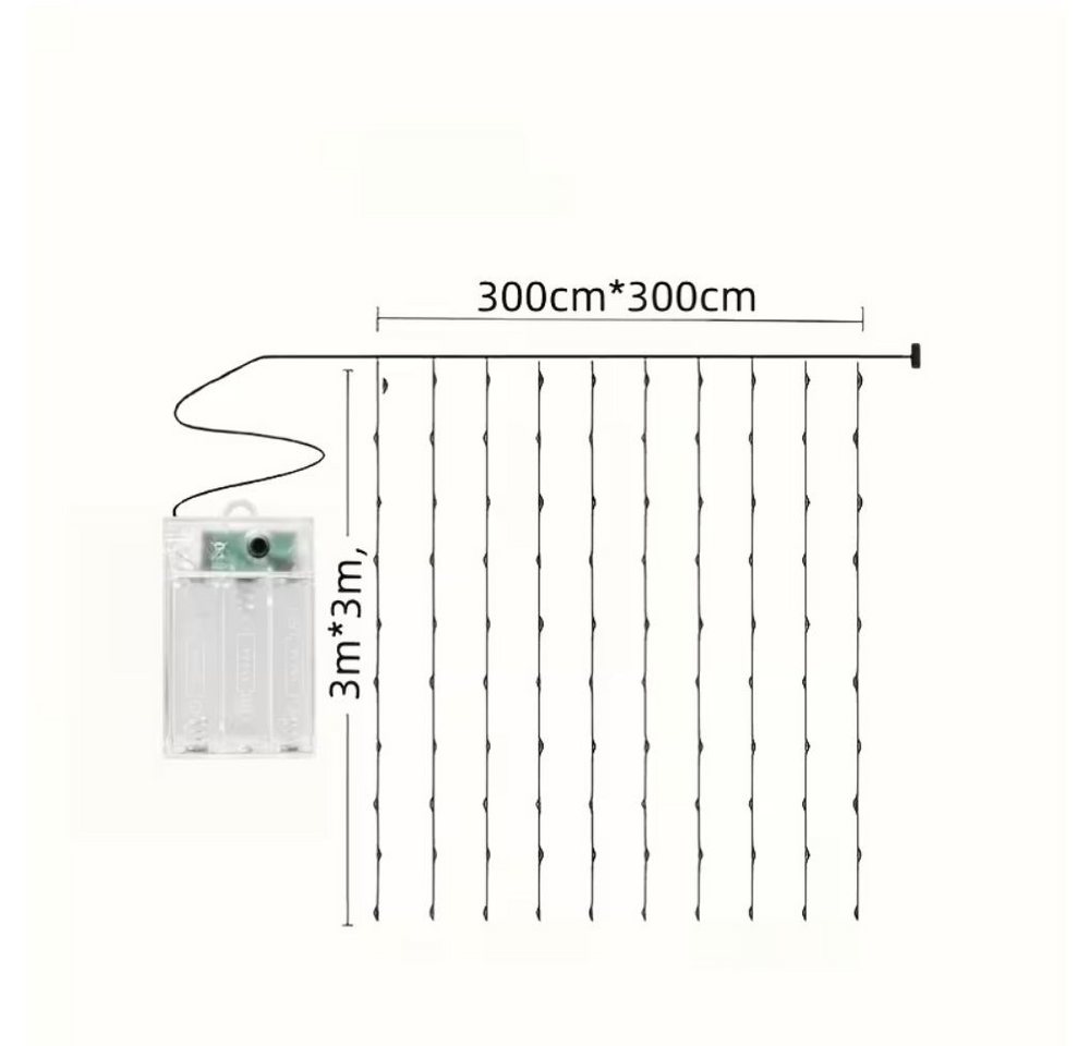 Wrischan LED-Lichtervorhang LED Lichtervorhang 3x3m 300 LEDs Warmweiß mit Fernbedienung 8 Modi, 300 LEDs, 8 Modi, Timer, dimmbar, Fernbedienung, IP65 Bild 5