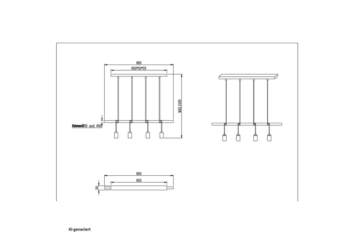 NOWA Deckenleuchte Deckenleuchte 4-flammig TERIS, ohne Leuchtmittel, Deckenlampe Pendelleuchte Bild 4