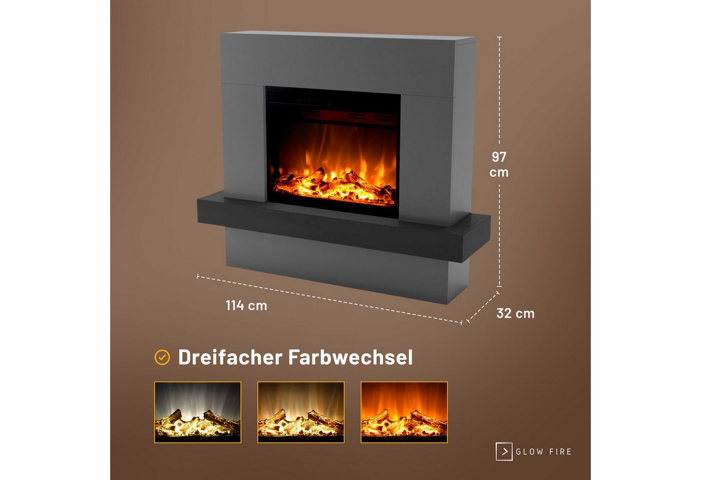 GF Core Elektrokamin PANDORA LED Kamin mit Heizung, Standkamin, Elektrischer Kamin mit 3-fach Farbwechsler und Knisterfunktion Bild 3
