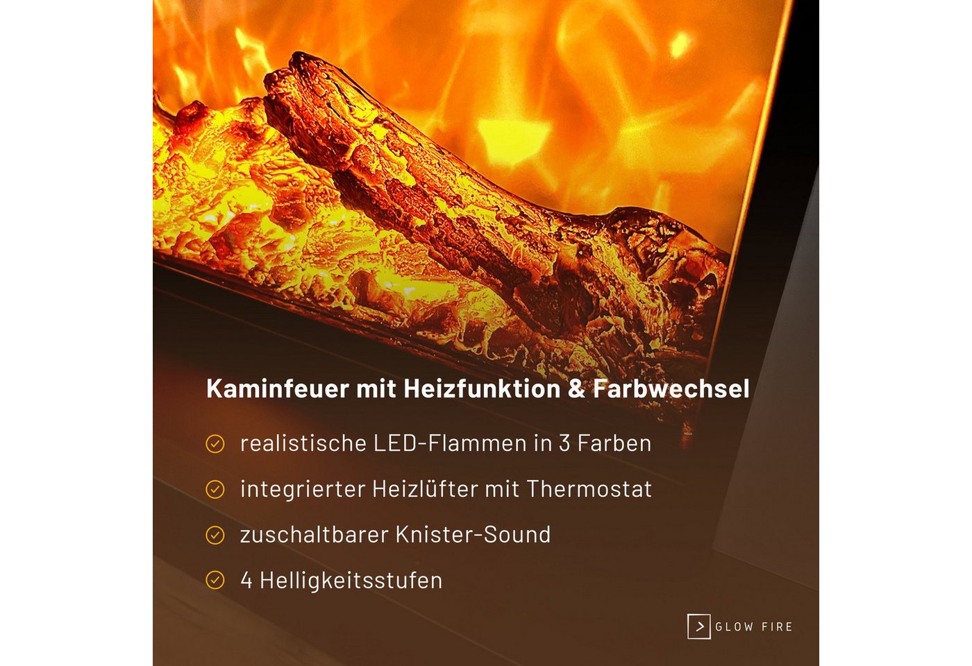 GF Core Elektrokamin PANDORA LED Kamin mit Heizung, Standkamin, Elektrischer Kamin mit 3-fach Farbwechsler und Knisterfunktion Bild 4