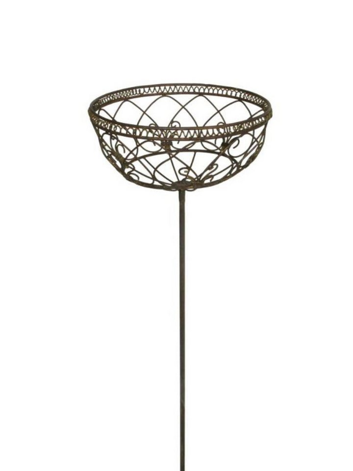 finehomegarden Gartenstecker Korb am Stab Pflanzkorb Metall Ø20cm H117cm braun rostfarbend (1-St) Pflanzschale Shabby Gartendeko Pflanztopf Rankstab / Paket Bild 2