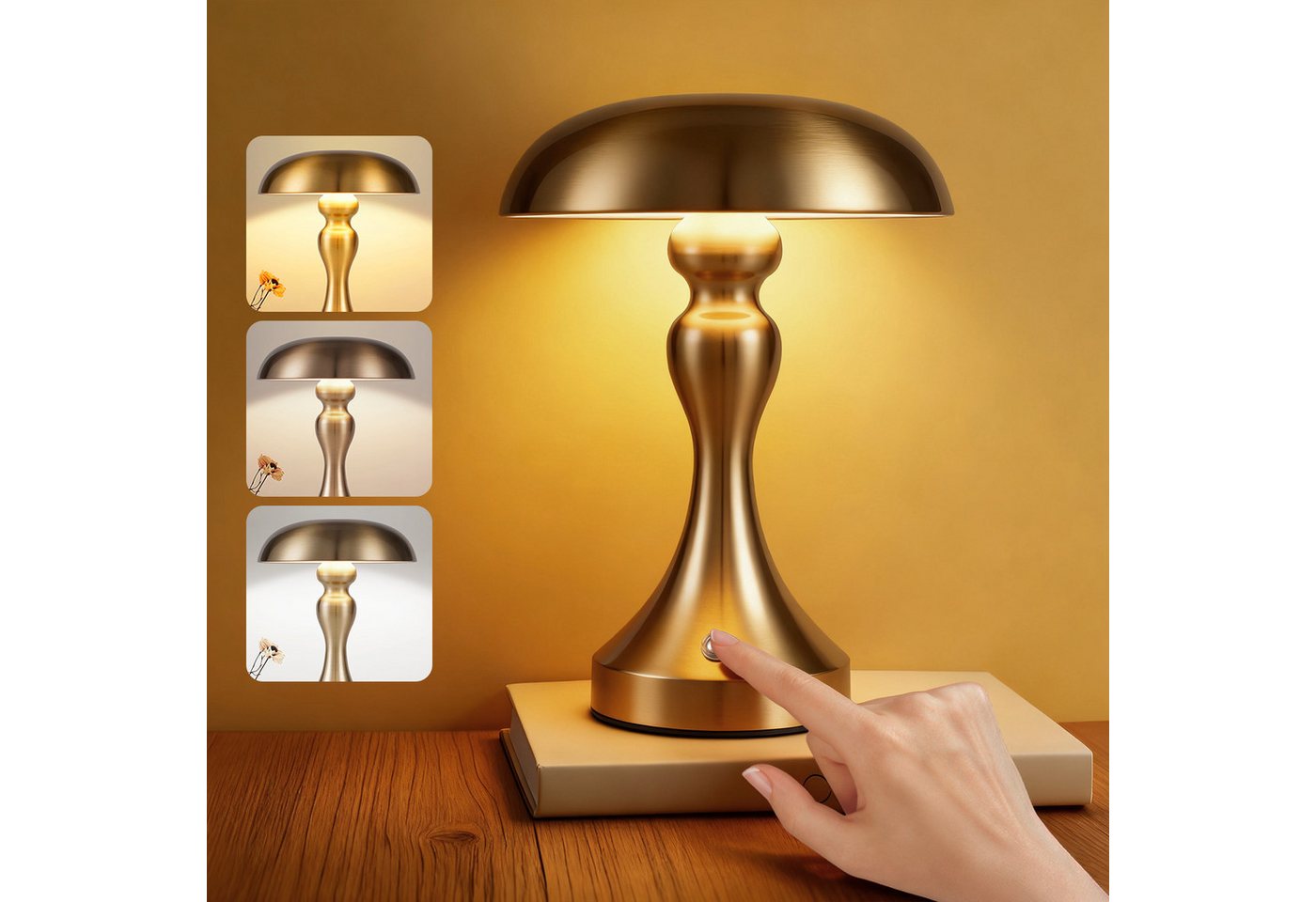 ZMH LED Tischleuchte kabellose Akku-Nachttischlampe mit Touch-Steuerung, dimmbar, 3 Lichtfarben, USB-aufladbar, LED fest integriert, 3000-6500K Bild 3