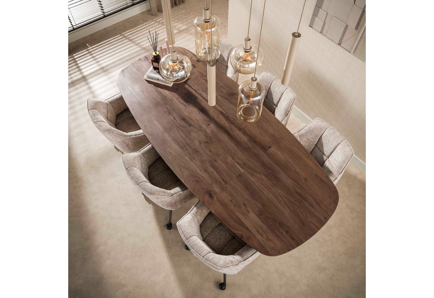 leven! Annekathrin Storkebaum LED Pendelleuchte Pendellampe LUMORA 7 flammig 110 cm Glas beige höhenverstellbar, 4 × E27, 3 × GU10 (Leuchtmittel nicht enthalten), Individuell höhenverstellbar, warme Lichtwirkung Bild 3