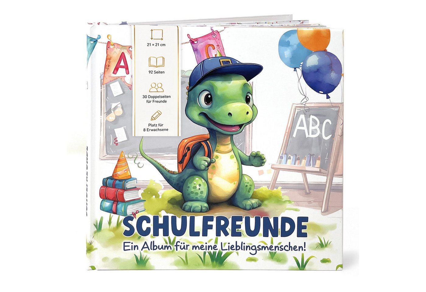 TOBJA Poesiealbum Freundebuch Grundschule Dino 21x21 cm - 30 Freunde, 8 Erwachsene, Dino-Motiv, 92 Seiten, 30 Doppelseiten, FSC®-Papier Bild 5