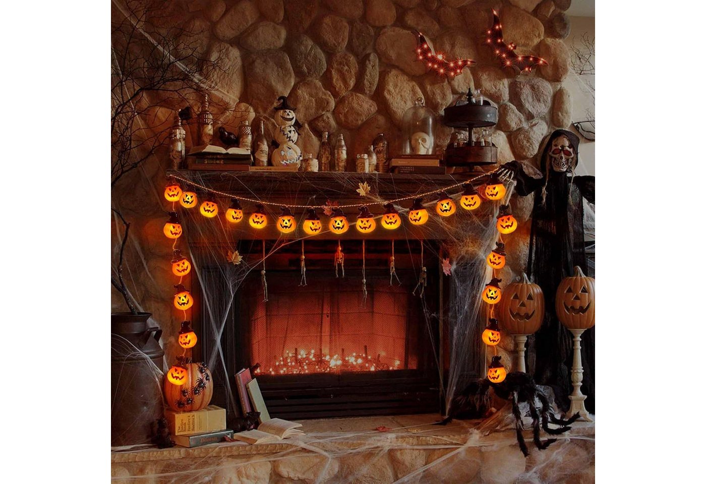 nsihing LED-Lichterkette Halloween-Kürbis-Lichterkette für Innendekoration