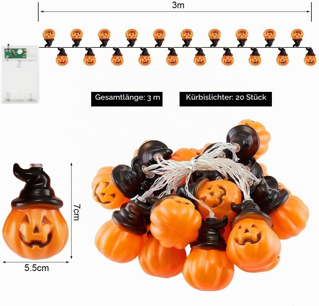 nsihing LED-Lichterkette Halloween-Kürbis-Lichterkette für Innendekoration Bild 3