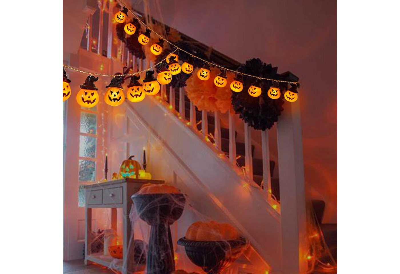 nsihing LED-Lichterkette Halloween-Kürbis-Lichterkette für Innendekoration Bild 5