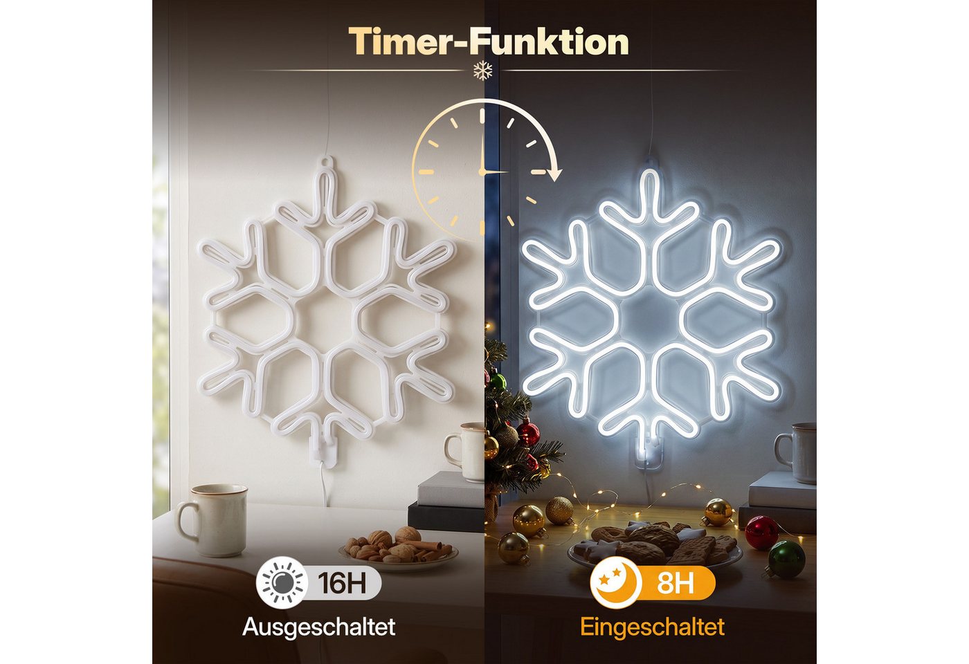 Salcar LED Dekolicht 40/60cm Schneeflocke Neonlicht LED Fenster Weihnachts Dekoration, Kaltweiß, LED Weihnachts Lichter, Weihnachtsdeko Outdoor Bild 5