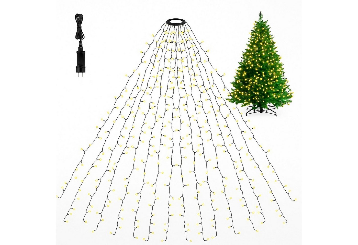 BURI Lichterkette Tannenbaum Leuchtnetz Lichternetz 200 LEDs 2,50m Leuchtvorhang Lichter