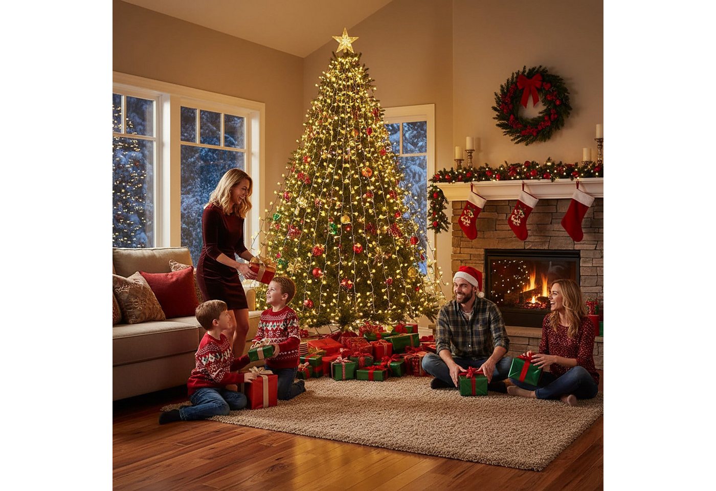 BURI Lichterkette Tannenbaum Leuchtnetz Lichternetz 200 LEDs 2,50m Leuchtvorhang Lichter Bild 2