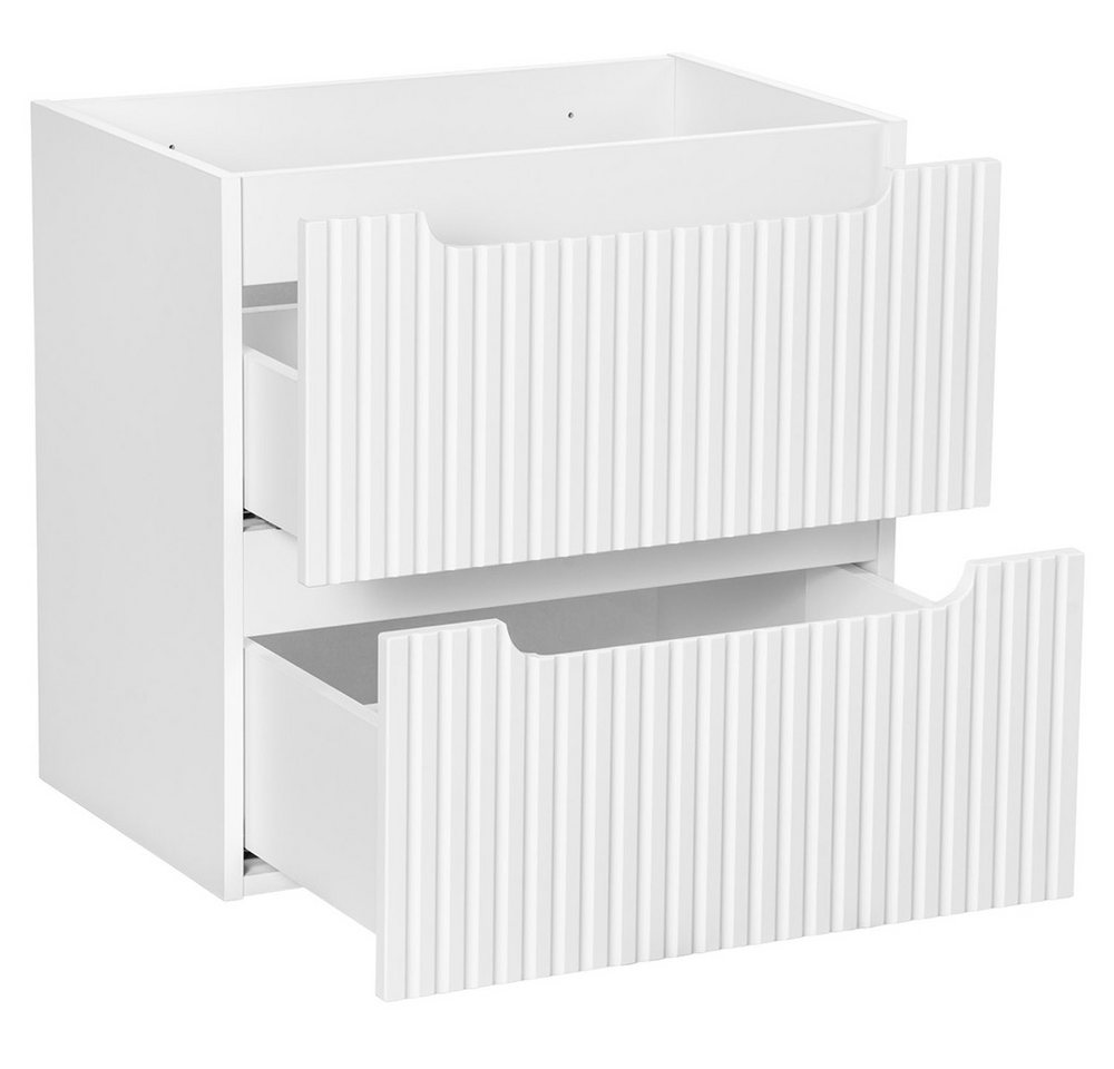 Lomadox Waschbeckenschrank NEWPORT-56-WHITE Waschtischunterschrank, 60cm breit, weiß und Eiche, gerillte Front