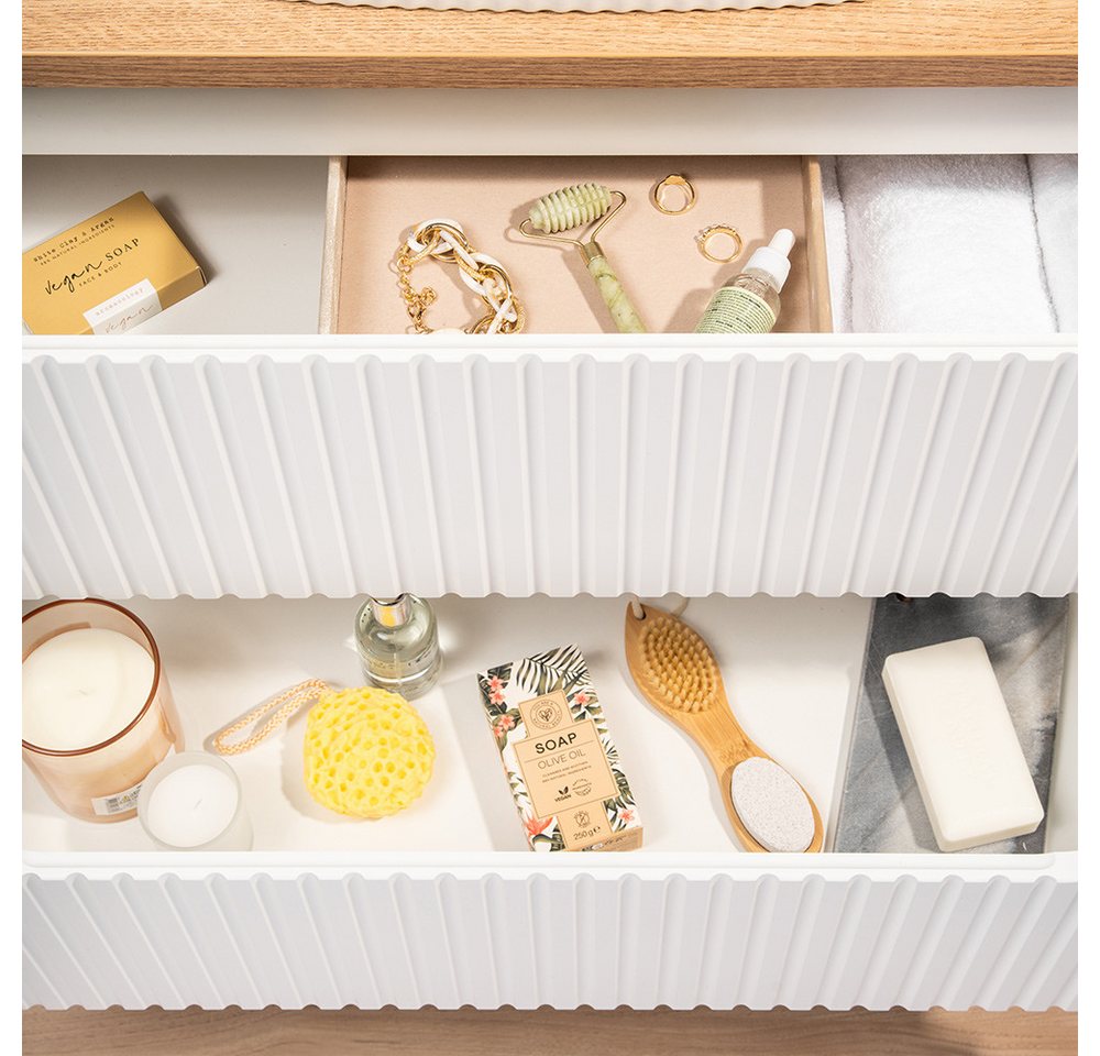 Lomadox Waschbeckenschrank NEWPORT-56-WHITE Waschtischunterschrank, 60cm breit, weiß und Eiche, gerillte Front Bild 2
