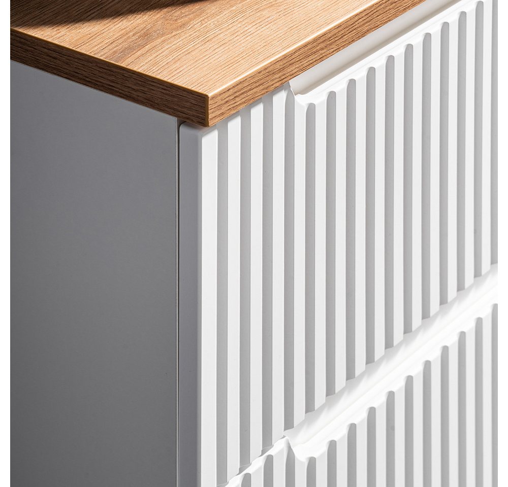 Lomadox Waschbeckenschrank NEWPORT-56-WHITE Waschtischunterschrank, 60cm breit, weiß und Eiche, gerillte Front Bild 3