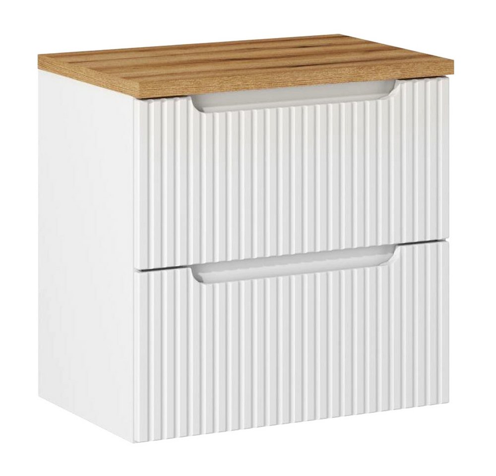 Lomadox Waschbeckenschrank NEWPORT-56-WHITE Waschtischunterschrank, 60cm breit, weiß und Eiche, gerillte Front Bild 4
