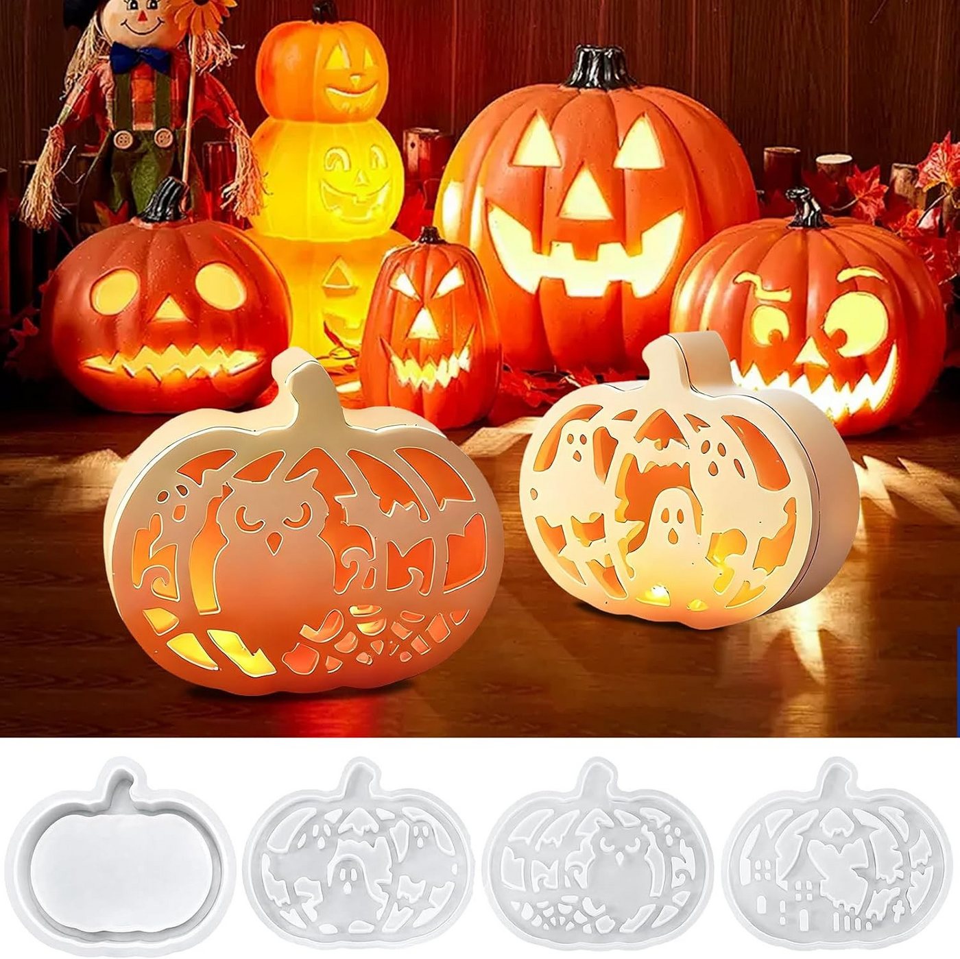 Sorvyzxn Silikonform 4 Stück Silikonform kürbis,Gießformen Silikon Halloween für DIY Kürbis, (4-tlg) Bild 4