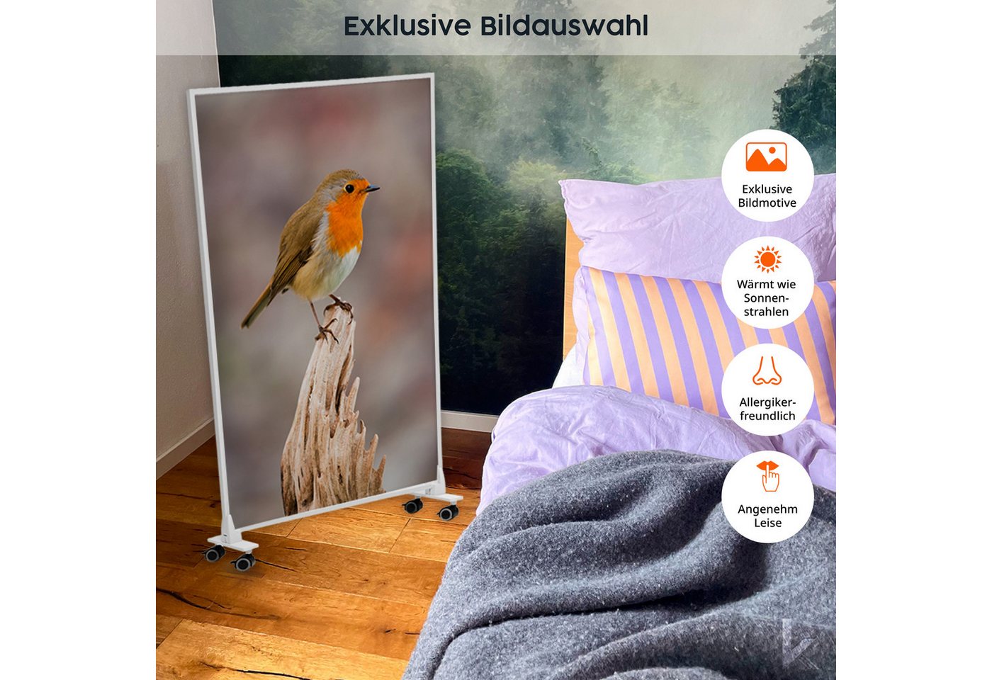 Könighaus Infrarotheizung Könighaus mobile Standheizung 800W mit LED Smart Thermostat, Made in Germany, Rollenstandfüße mit Feststellbremse Bild 3