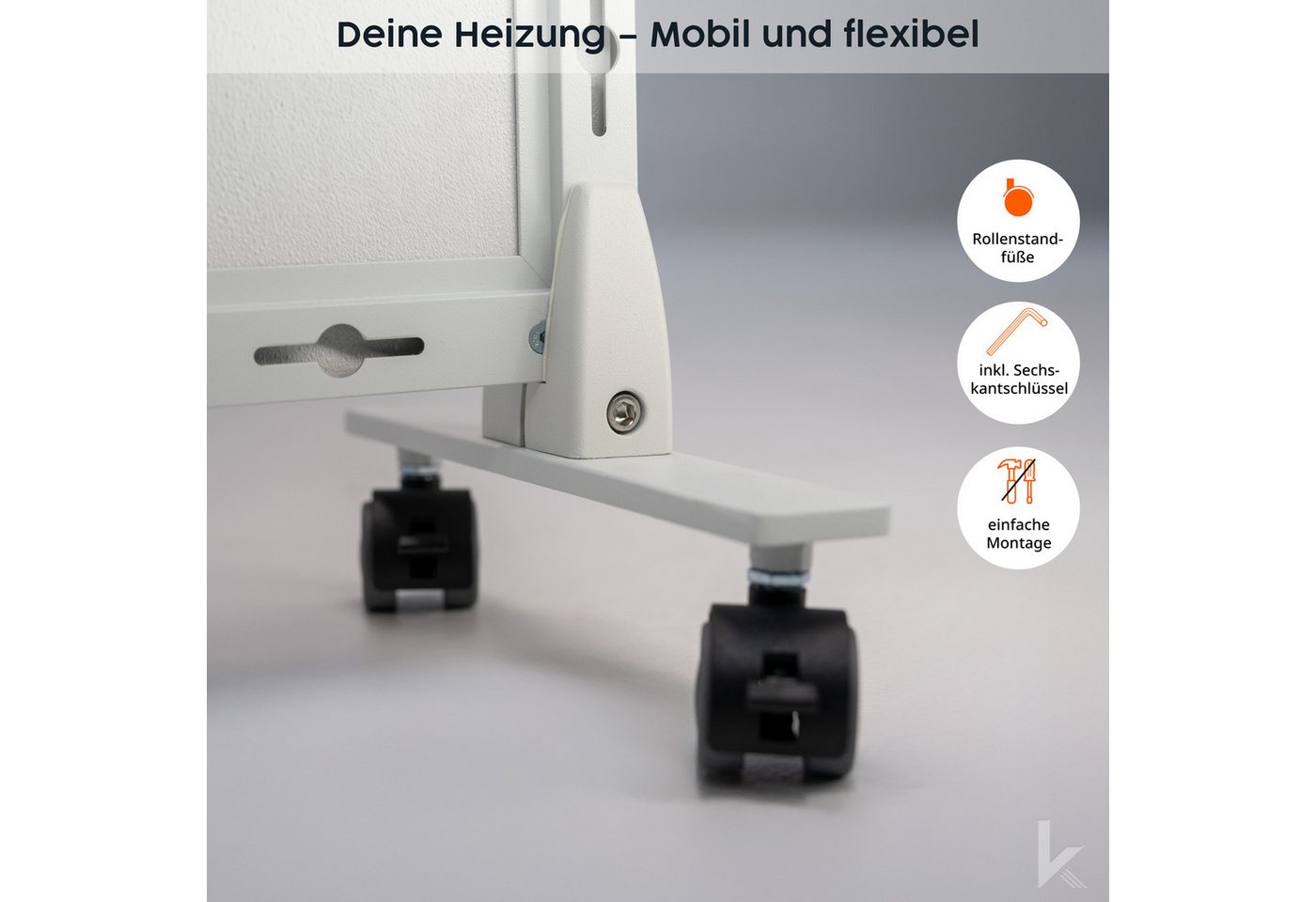 Könighaus Infrarotheizung Könighaus mobile Standheizung 800W mit LED Smart Thermostat, Made in Germany, Rollenstandfüße mit Feststellbremse Bild 5