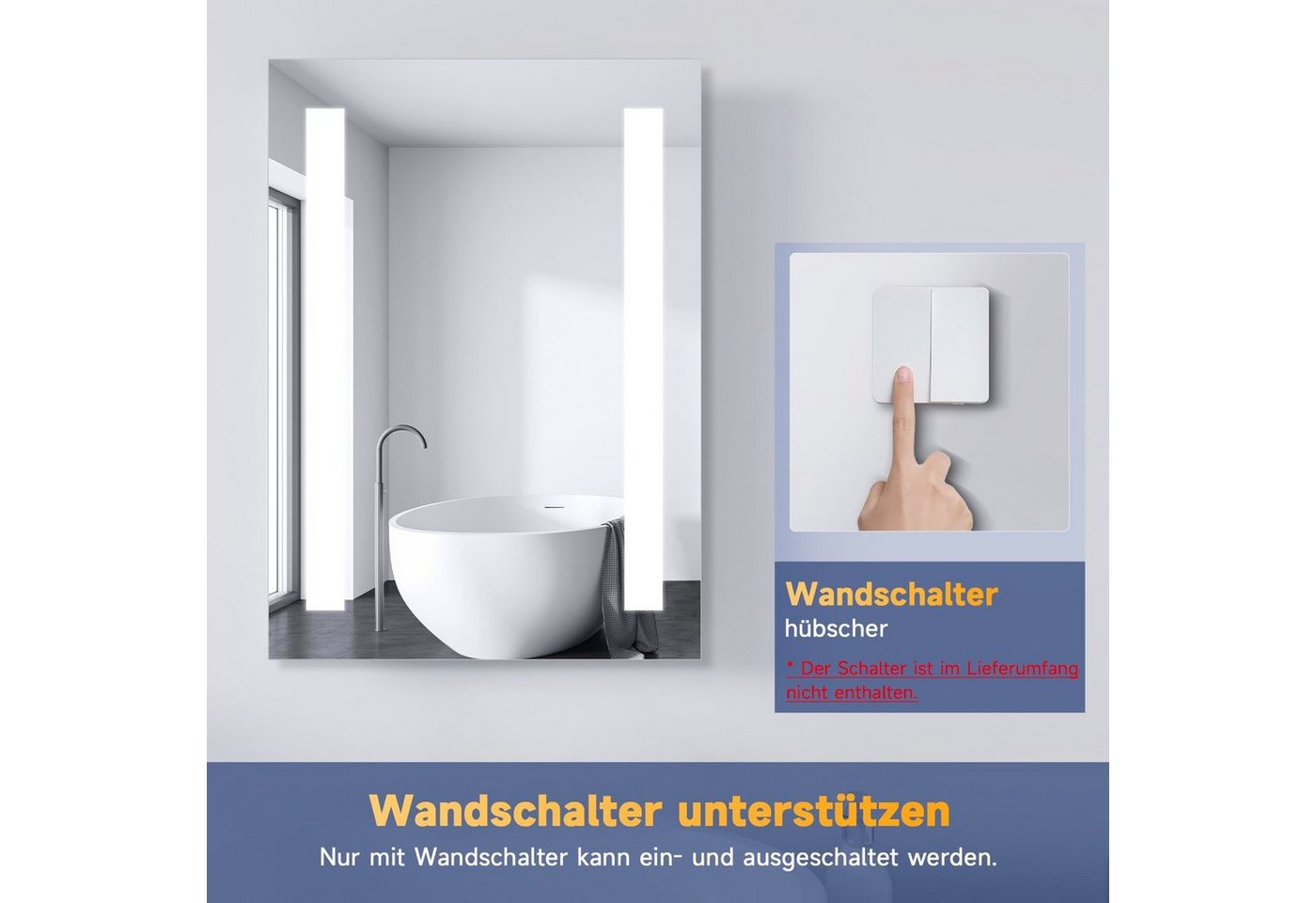 SONNI Badspiegel Badezimmerspiegel mit Beleuchtung 45 x 60 cm Wandspiegel Spiegel, kaltweiß, IP44 Bild 2