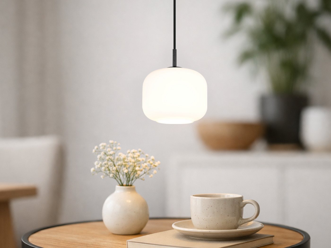 Reality Leuchten LED Pendelleuchte mit Glas Lampenschirm Weiß Ø 15cm, Dimmfunktion, LED wechselbar, Warmweiß, Nachttisch Lampe hängend, einflammig klein, inkl. Leuchtmittel dimmbar Bild 4