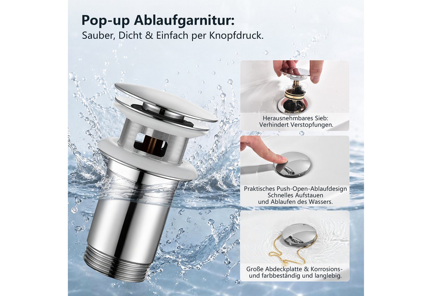 HOMELODY Waschtischarmatur Wasserhahn Bad Einhebelmischer mit Pop-up Ablaufgarnitur Bild 3
