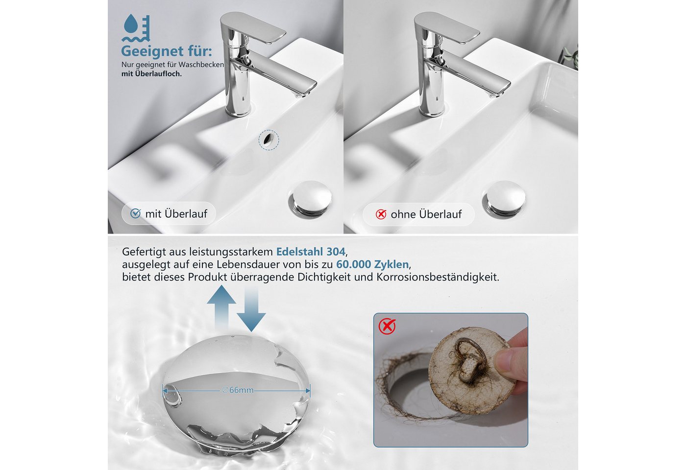 HOMELODY Waschtischarmatur Wasserhahn Bad Einhebelmischer mit Pop-up Ablaufgarnitur Bild 4