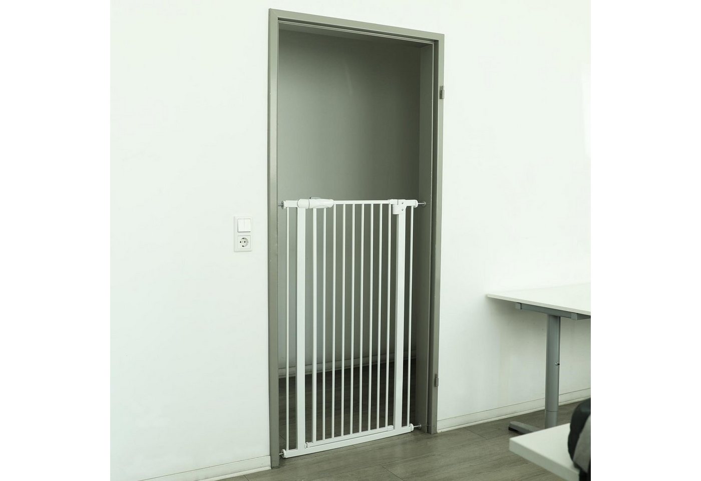 RAMROXX Treppenschutzgitter Absperrgitter Treppenschutz Metall weiß + Y Halter 83 -96cm 120cm Bild 2