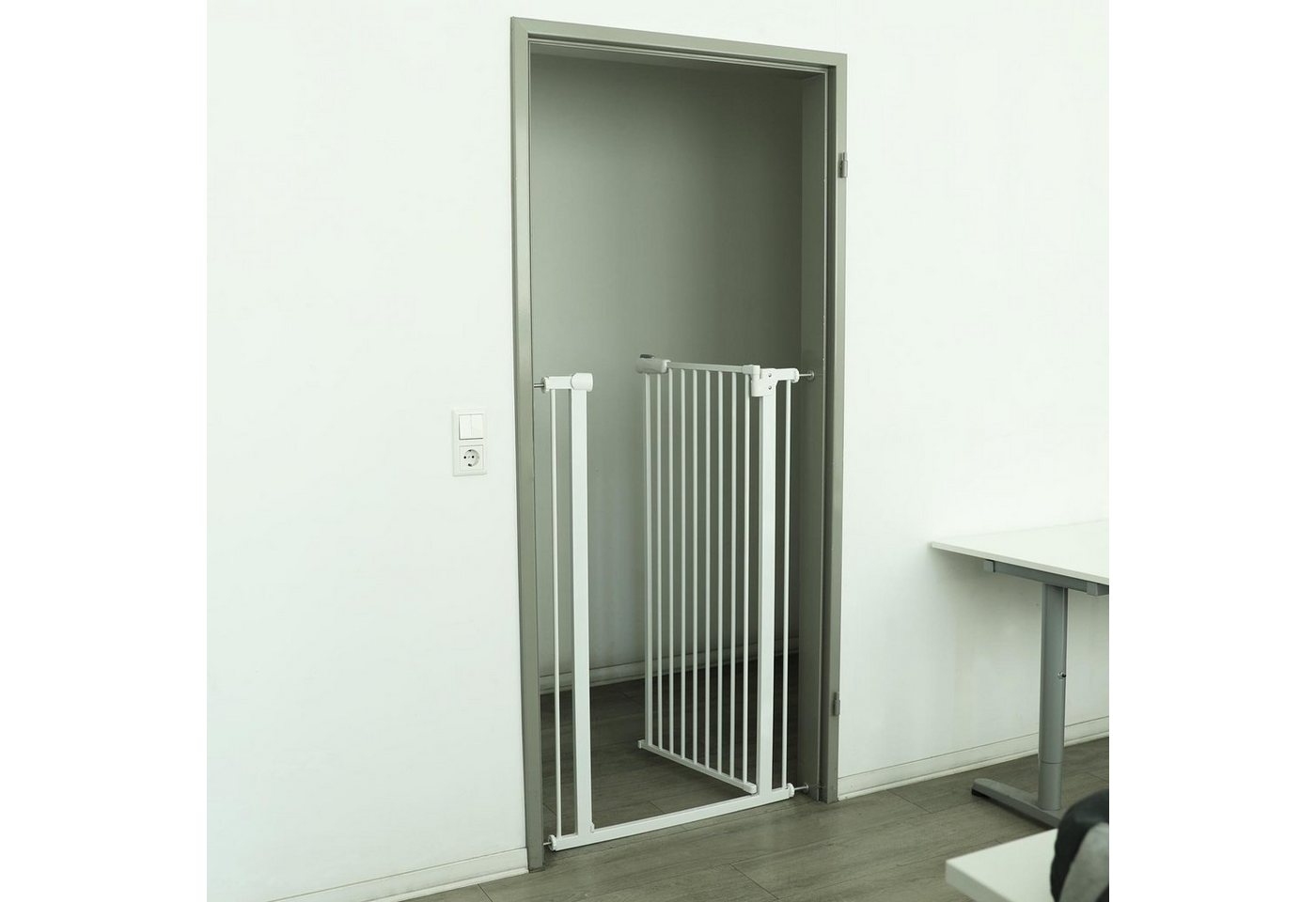 RAMROXX Treppenschutzgitter Absperrgitter Treppenschutz Metall weiß + Y Halter 83 -96cm 120cm Bild 4